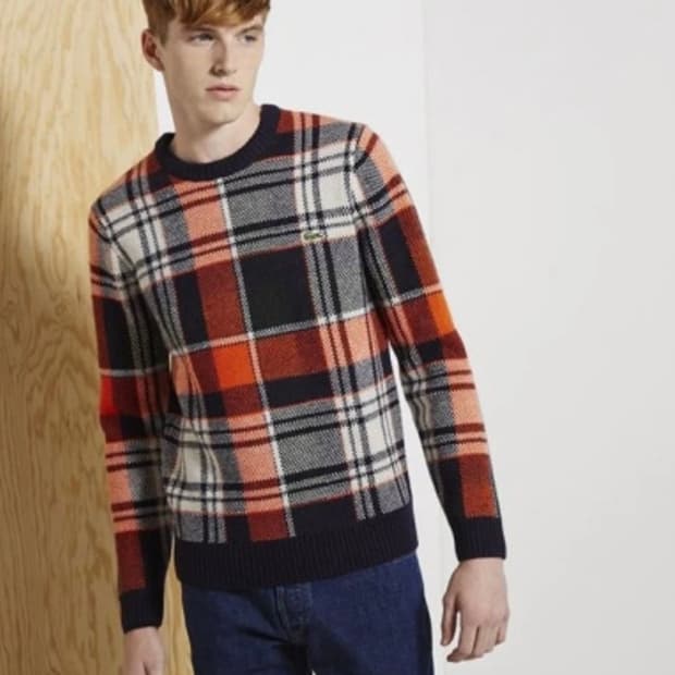 [M] 라코스테 오렌지 체크니트