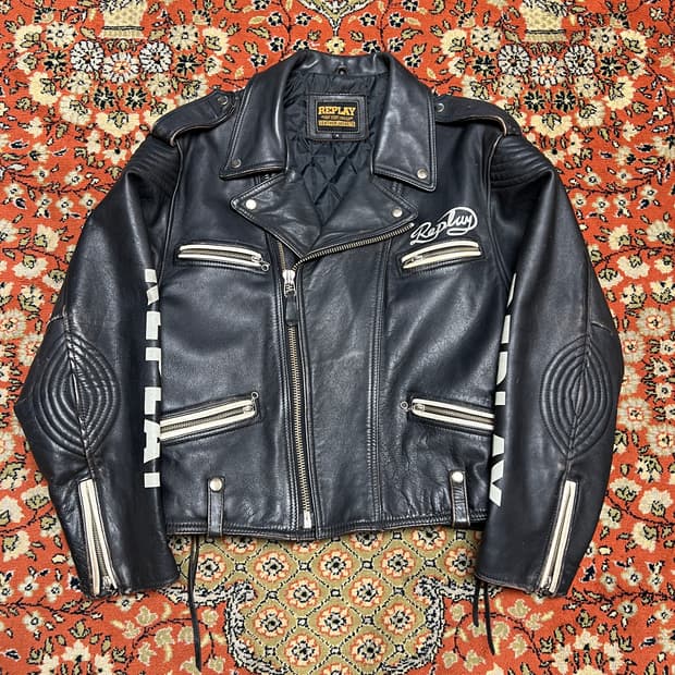 리플레이 빈티지 가죽 바이커 더블 라이더 자켓 M
