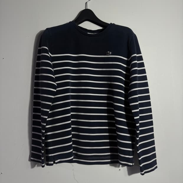 라코스테 네이비 스트라이프 긴팔 티셔츠