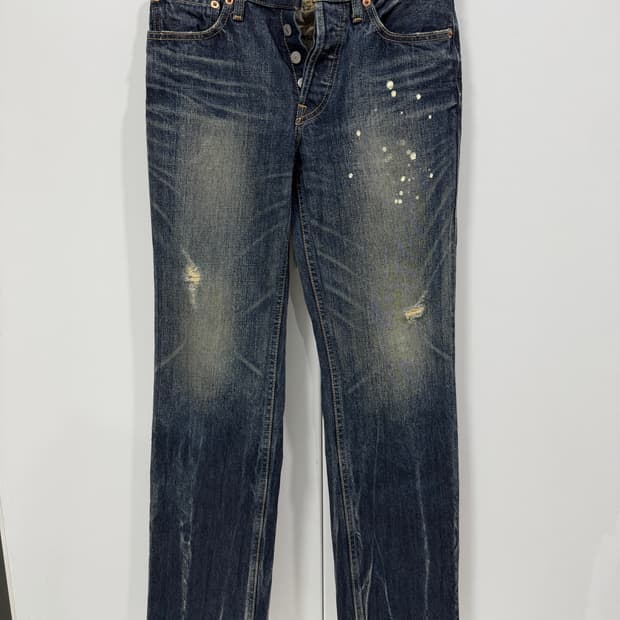 리바이스 501 빈티지 워싱 데님 페인트 디테일 버튼플라이