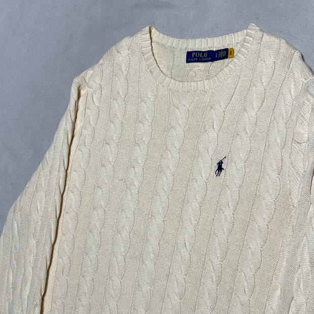 L 폴로랄프로렌 라운드넥 코튼 케이블 니트 