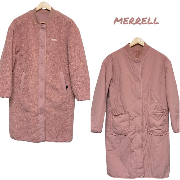 3710 머렐 핑크 리버시블 양면 퍼코트 롱점퍼