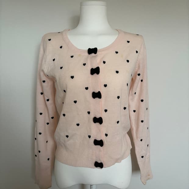 트랄라라 살구핑크 도트 리본 가디건