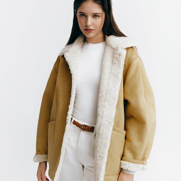 지오다노 스웨이드 라이크 퍼 카멜 무스탕 자켓 S