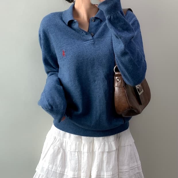 폴로 메리노울 카라넥 니트