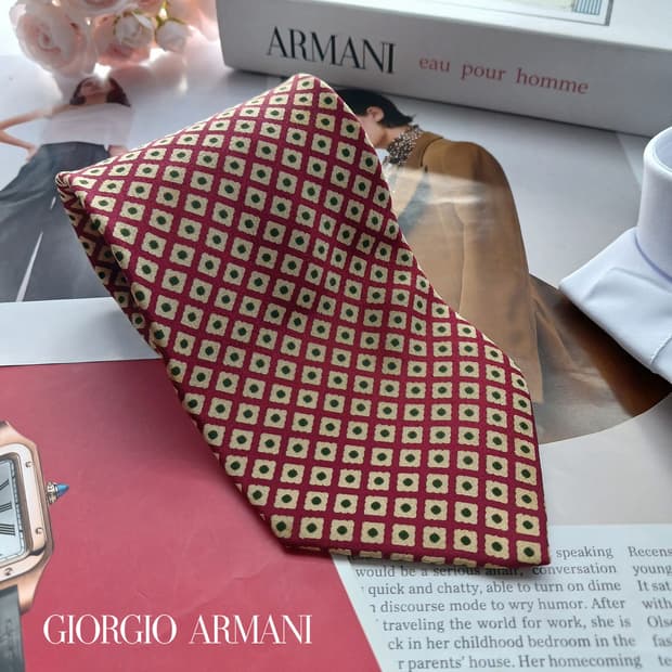 조르지오 아르마니 실크 기하 패턴 넥타이 10.1cm B등급 A18727