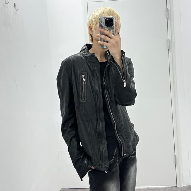 Sheepskin leather zipper detail jacket 