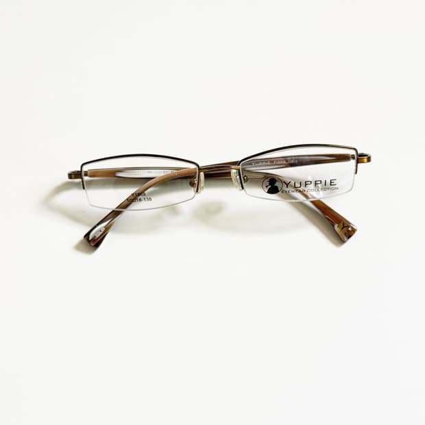 YUPPIE 브라운 메탈 반무테 스퀘어 빈티지 안경