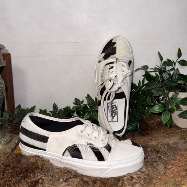 Vans white calf fur sneakers 
