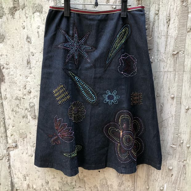 beads denim skirt