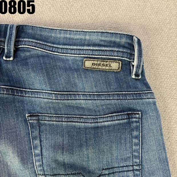 디젤 커팅 연청 세미와이드 진 팬츠 