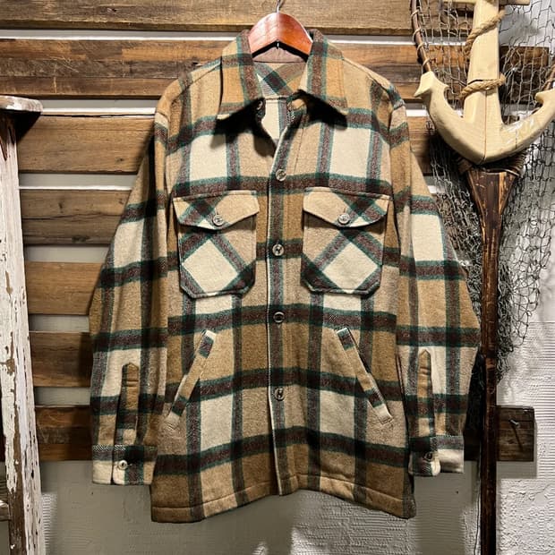 [M]90's 빈티지 베이지 타탄체크 울 셔츠 자켓