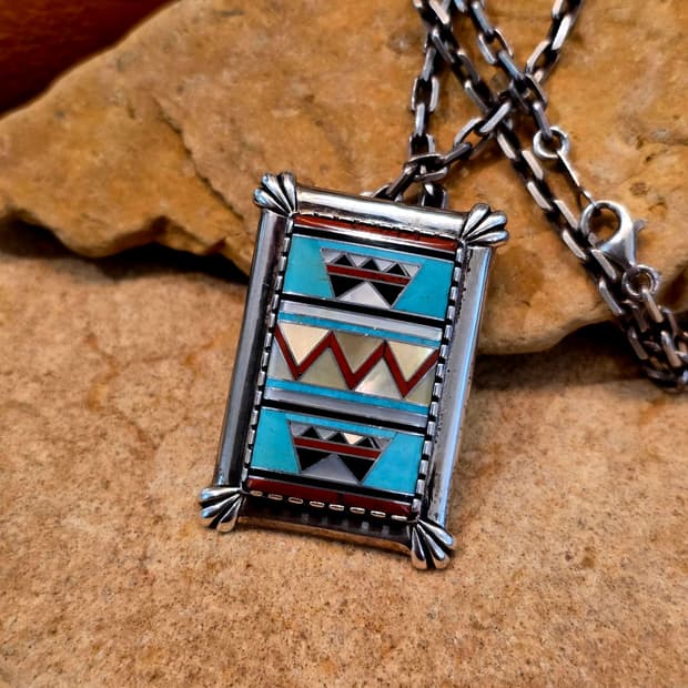 USASilver925 Navajo Inlay stone nacklace