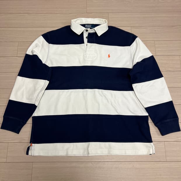 폴로 랄프로렌 럭비티 셔츠 네이비 화이트 스트라이프 / XL