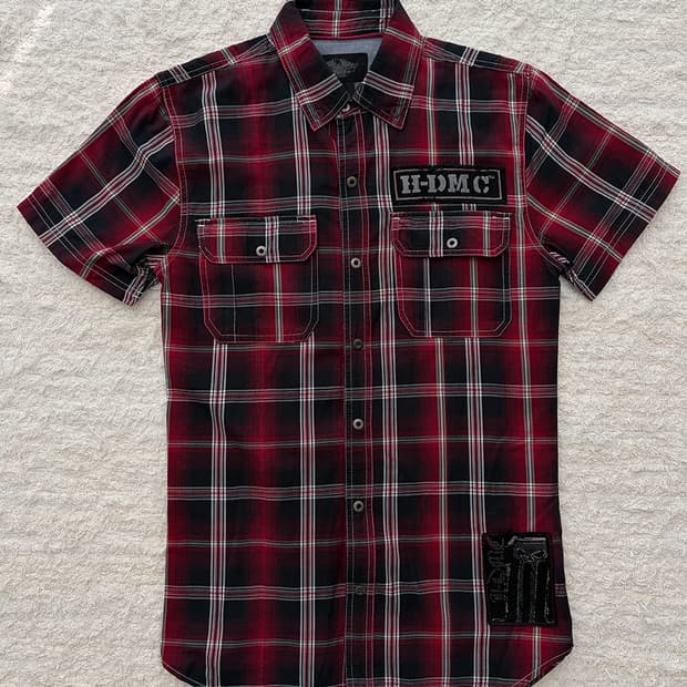 할리데이비슨 레드 투포켓 체크 반팔 셔츠