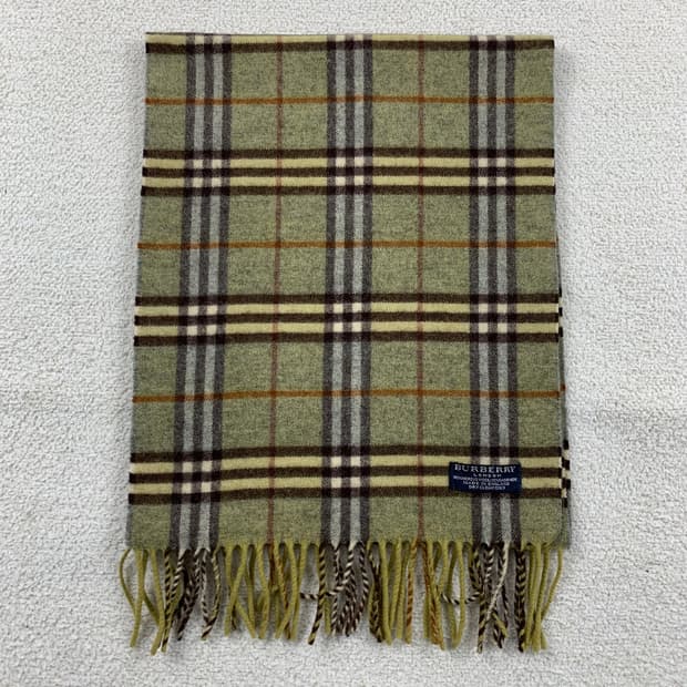 버버리 메리노울/캐시미어 혼방 그린 노바체크 스카프