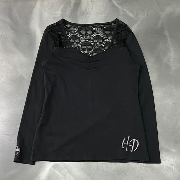  할리데이비슨 스컬 펀칭 긴팔티 y15134