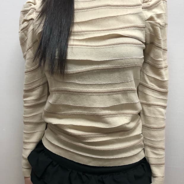 빈티지 아이보리 스트라이프 셔링 탑