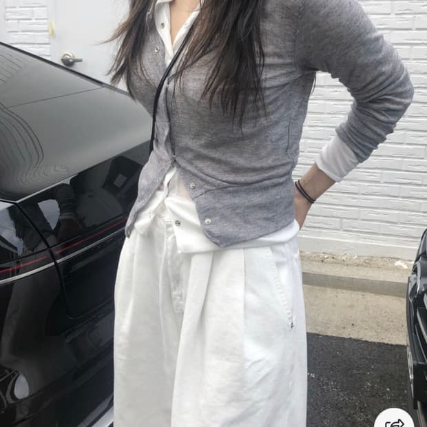 아워프 더블 스냅 가디건 화이트, 그레이