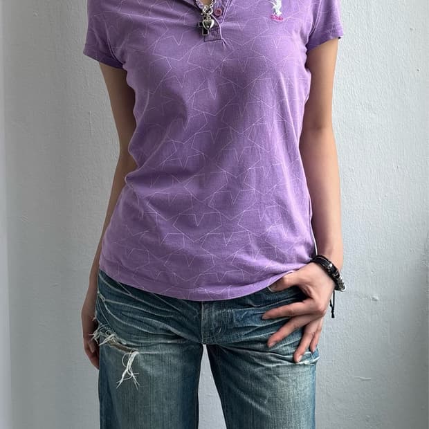 Vintage DOHC Star Pattern Polo Shirt