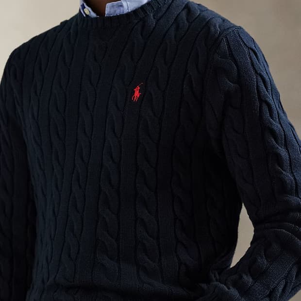 폴로 케이블 니트 코튼 스웨터 헌터 네이비 XL 신품 꽈배기