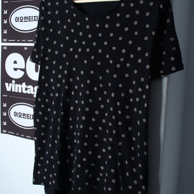 W(XL) 자라 반팔 티셔츠 Y2K 도트 블랙 키치-H35877