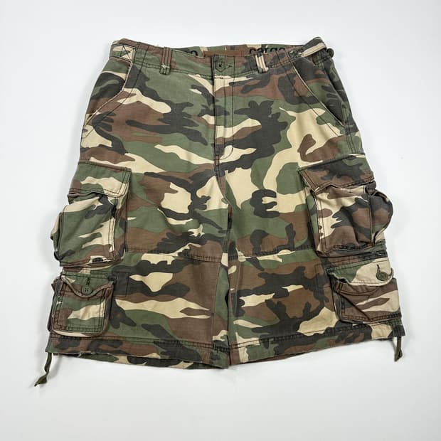 34 VTG 빈티지 와이드핏 밀리터리 카모 카고반바지