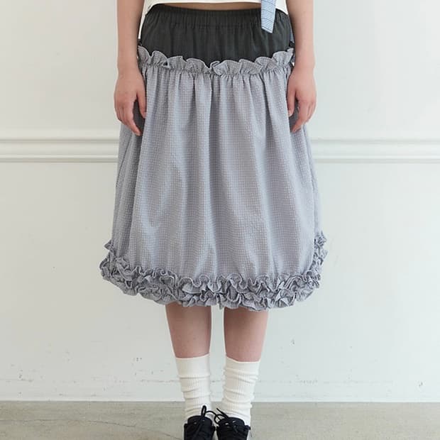 Ayvul - Seersucker ruffle midi skirt