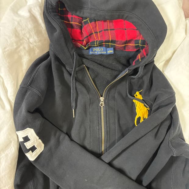 폴로 빅포니 체크 후드집업 L