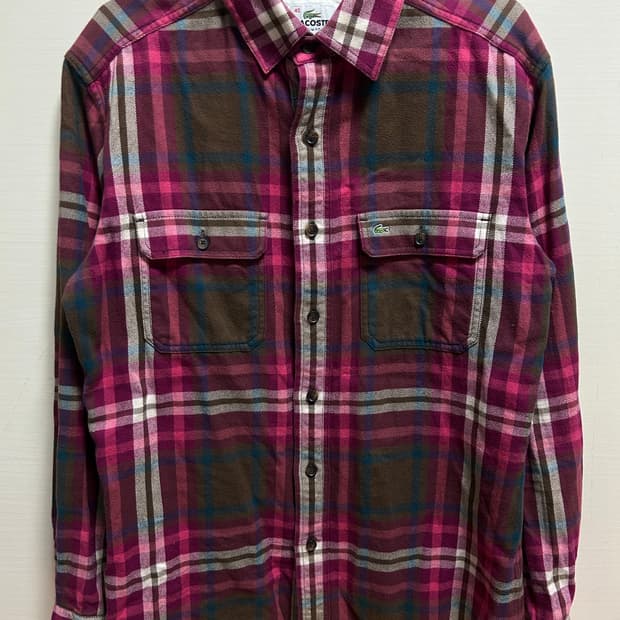 라코스테 슬림핏 체크 셔츠 40