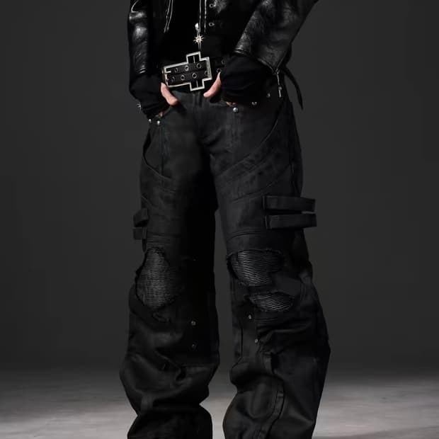 3D Cut Waxed Straight Denim Pants 