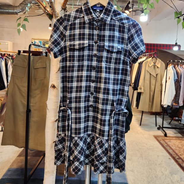 BURBERRY 버버리 블루라벨 플라넬 체크카라 반팔 원피스