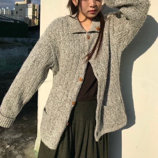 오트밀 니트 가디건