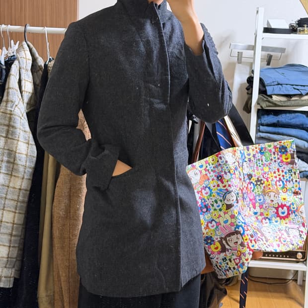 유니클로 +J 히든버튼 울 코트