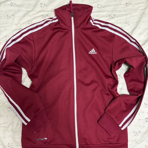 아디다스 트랙탑 삼선 버건디 져지