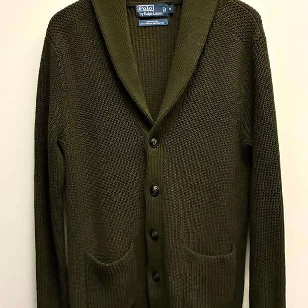 (S/100)POLO 폴로랄프로렌 코튼 숄카라 가디건 카키그린