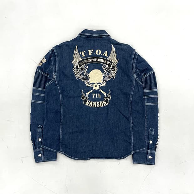 밴슨 바이커 스컬 해골 데님 셔츠형 집업 자켓