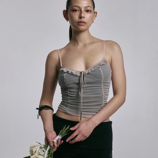 플리즈노팔로우 Lsabell Shirring Mesh Top