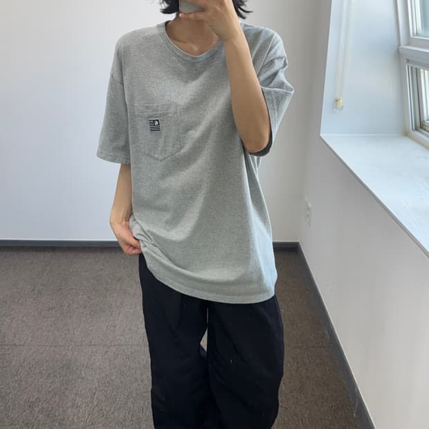 Carhartt 칼하트 성조기 로고 그레이 원포켓 반팔티 