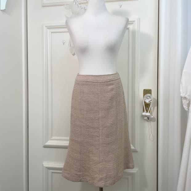 beige glitter flare midi skirt(size-38)