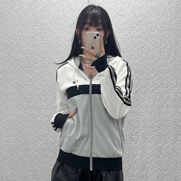 아디다스 희귀 Y2K 캐주얼 키치 오레오 져지 후드집업 95 C12772