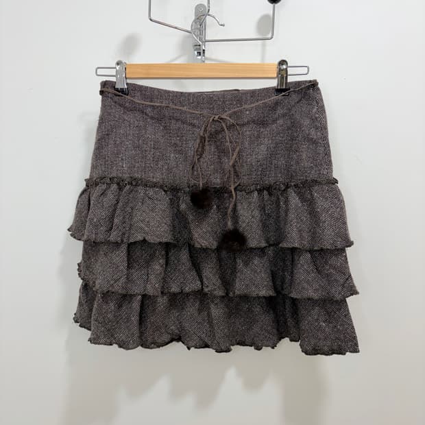 갸루 초코브라운 폼폼이 캉캉 스커트 치마