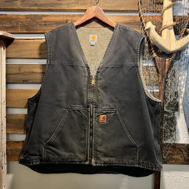 [2XL]칼하트 USA 플리스 라이닝 빈티지 워싱 블랙 워크 베스트