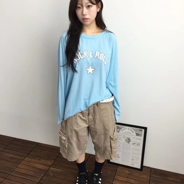 Y2K Rock & Roll Studded Top Sky Blue