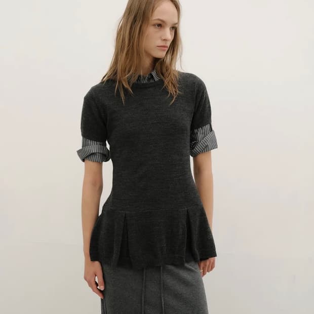 로우타이드 하프 슬리브 니트 차콜