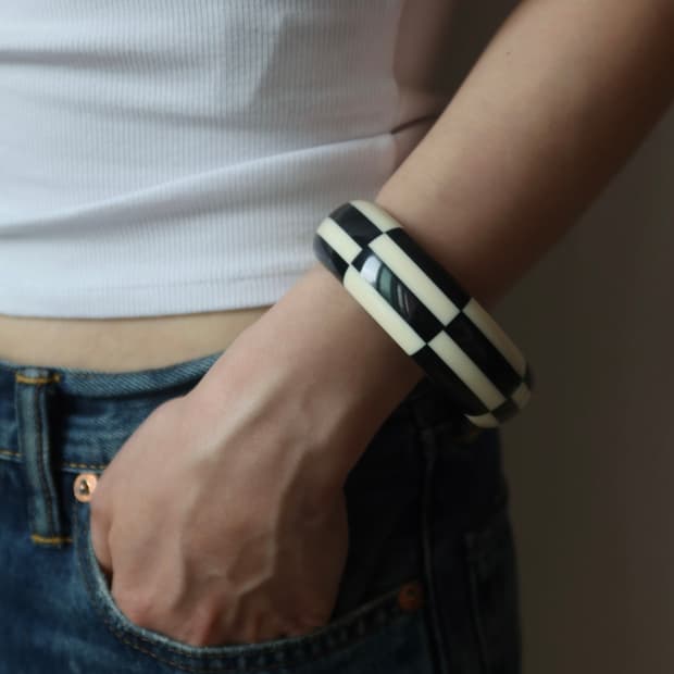 black white check bangle
