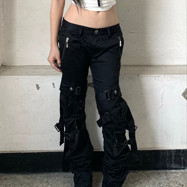 Black Punk Harness Cargo Pants 