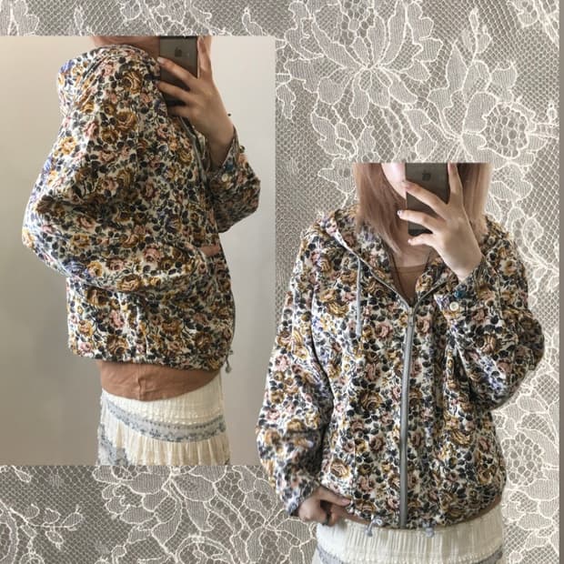 jpn vintage jacquard floral hood zipup