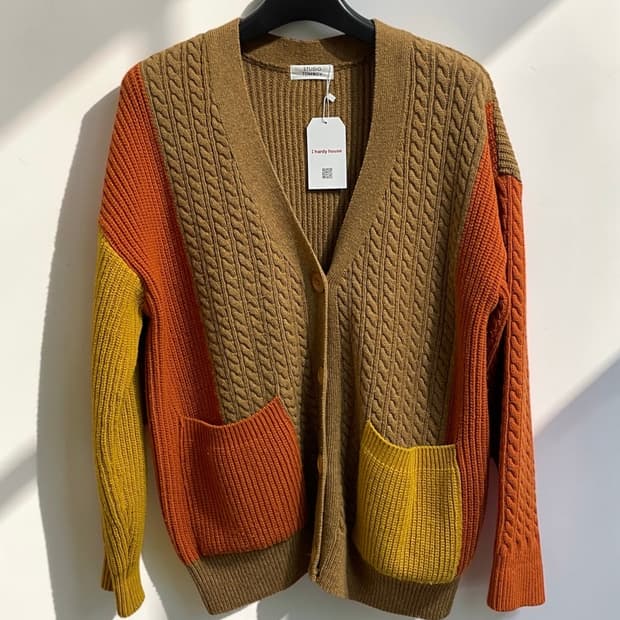 스튜디오 톰보이 컬러 블록 케이블 울 가디건