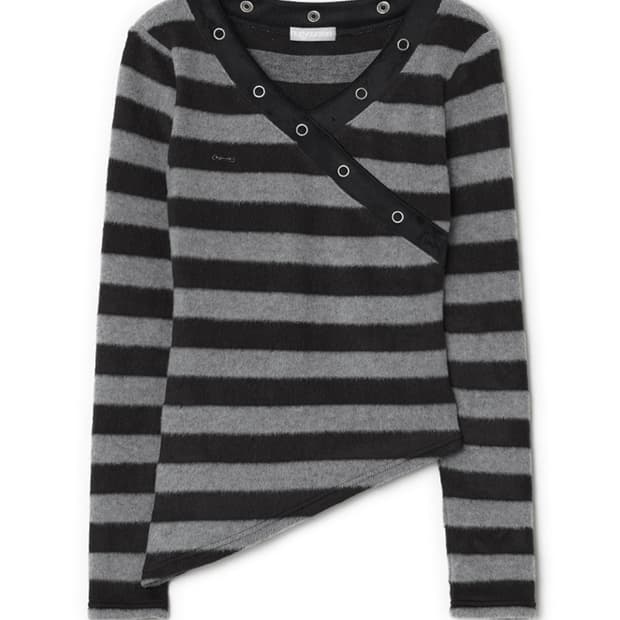 허그유어스킨 스트라이프 브이넥 니트탑